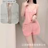 Crispy new suit suspender plus shorts lace red edge pink home bow solid color girl heart