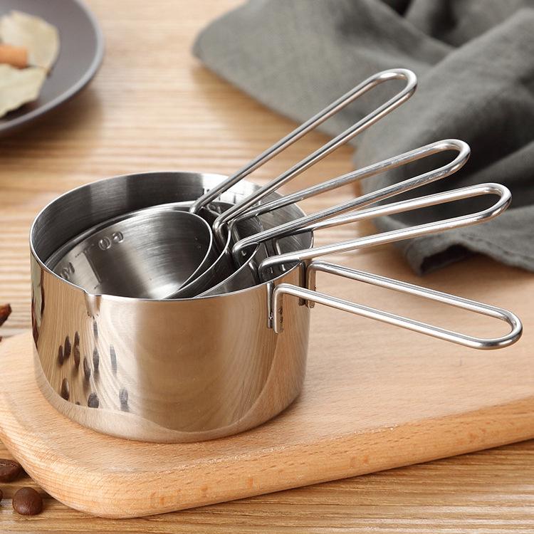 Stainless Steel Measuring Cups & Spoons Set - 4-Piece for Baking & Coffee Beans.