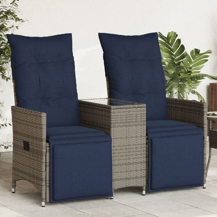 VidaXL Canapé de jardin inclinable 2 places avec Table en résine tressée grise 365719