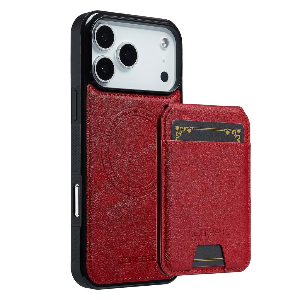 LC.IMEEKE L3 For iPhone 17 Pro Max Magnetic Case Detachable Card Holder Leather TPU Mobile Cover