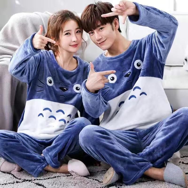 Unisex Flanel Gecelik Yeni Kadın Erkek Kış Sıcak Polar Çiftler Pijama Takımı Aşıklar Gecelik Sevimli Karikatür Pijama Ev Giyim