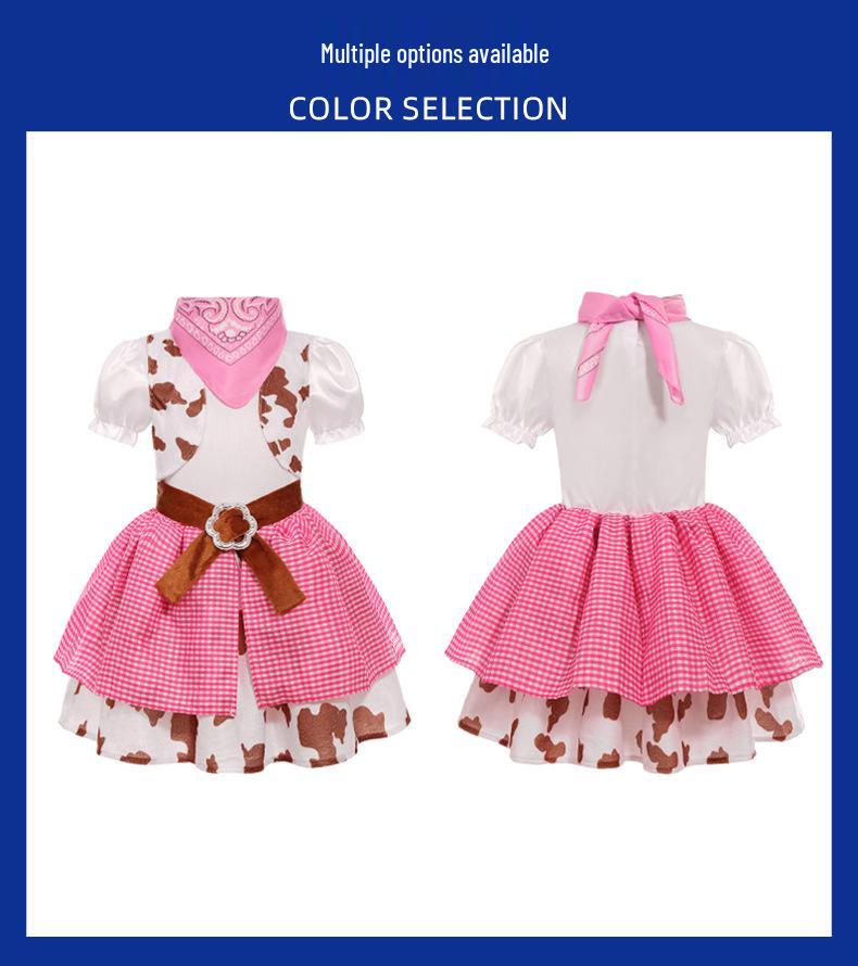 Girls' Pink Denim Western Cowboy Skirt Halloween Costume Set