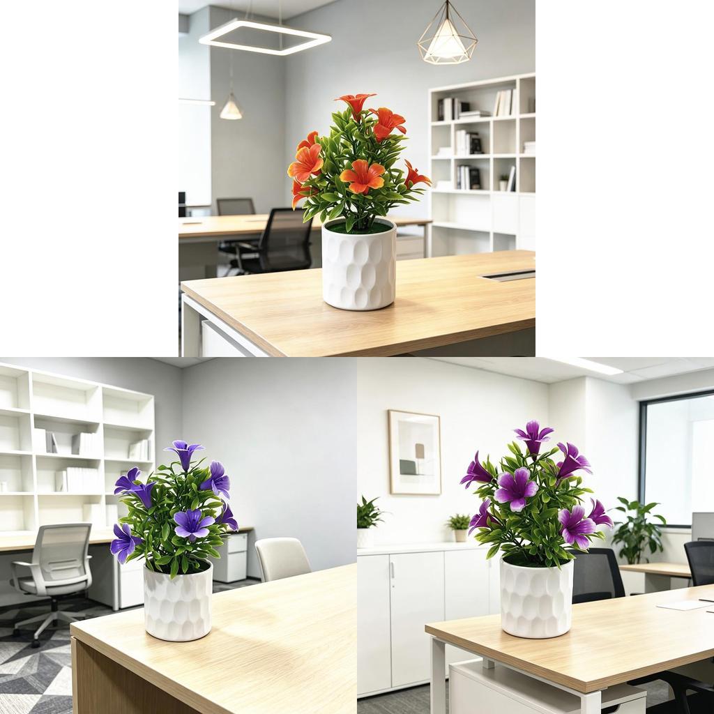 Fake 9 Lily Flower Plastic Vase With Base Decor For Wedding Photography And Home Ornament