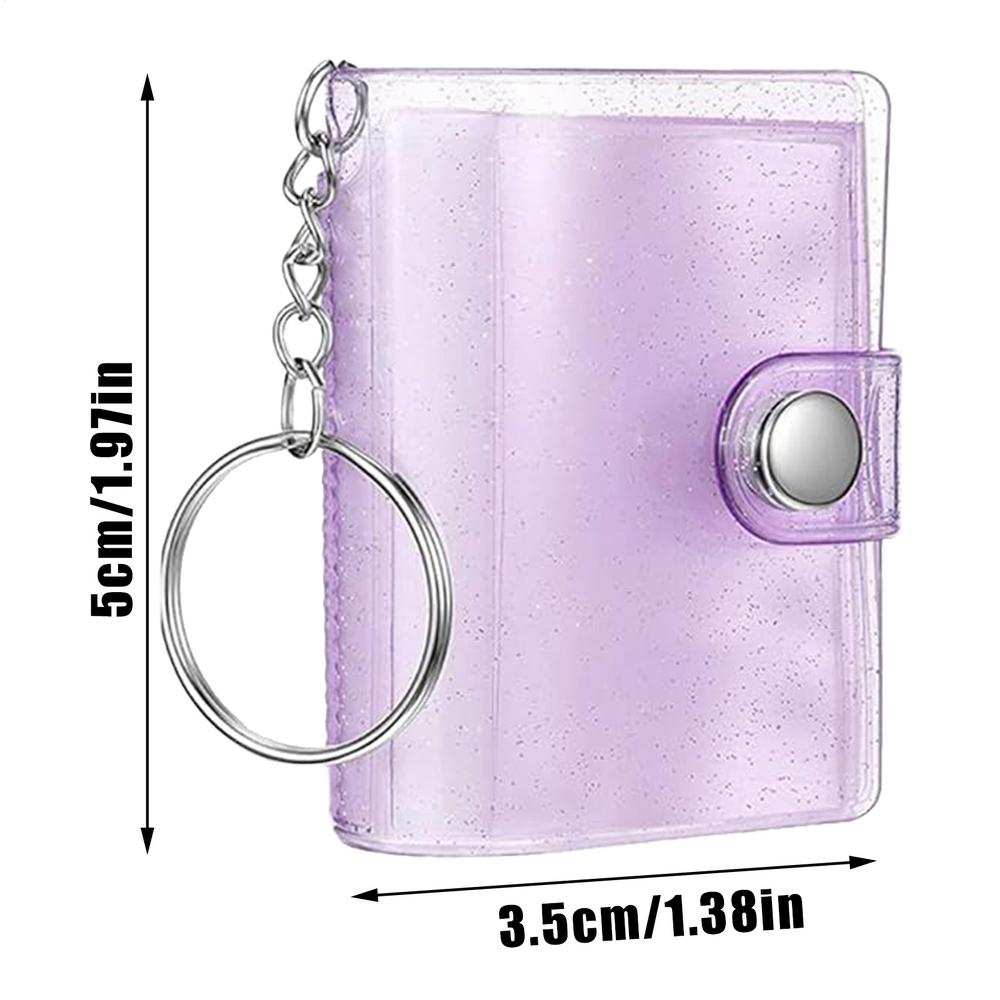 Mini Scrapbook Keychain 24-Pockets Photo Pictures Keychain Clear Key Ring Binder For Kids Wallet Backpack Adults Men Women