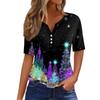 Women's T Shirt Christmas Print Button Short Sleeve Daily Weekend Fashion Basic V- Neck Regular Top