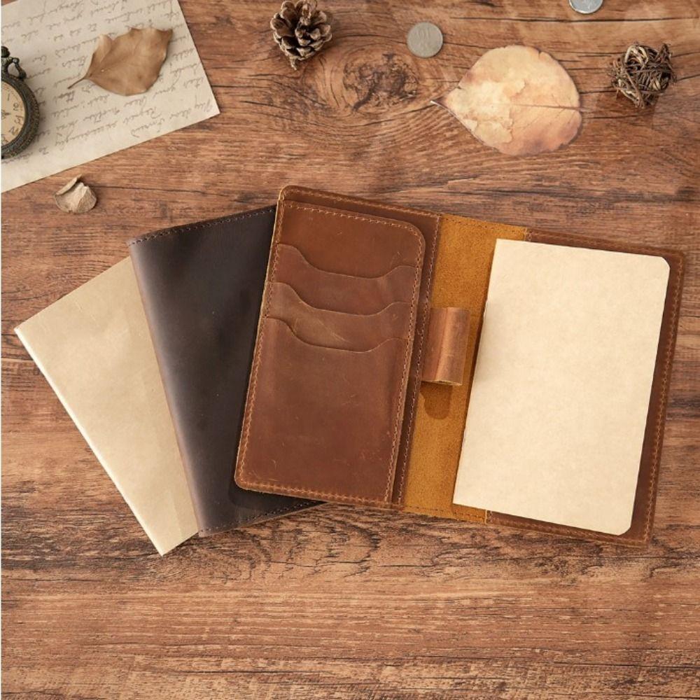 Crazy Horse Leather Genuine Leather Notebook Pen Slot Leather Journal Cover Gift for Men