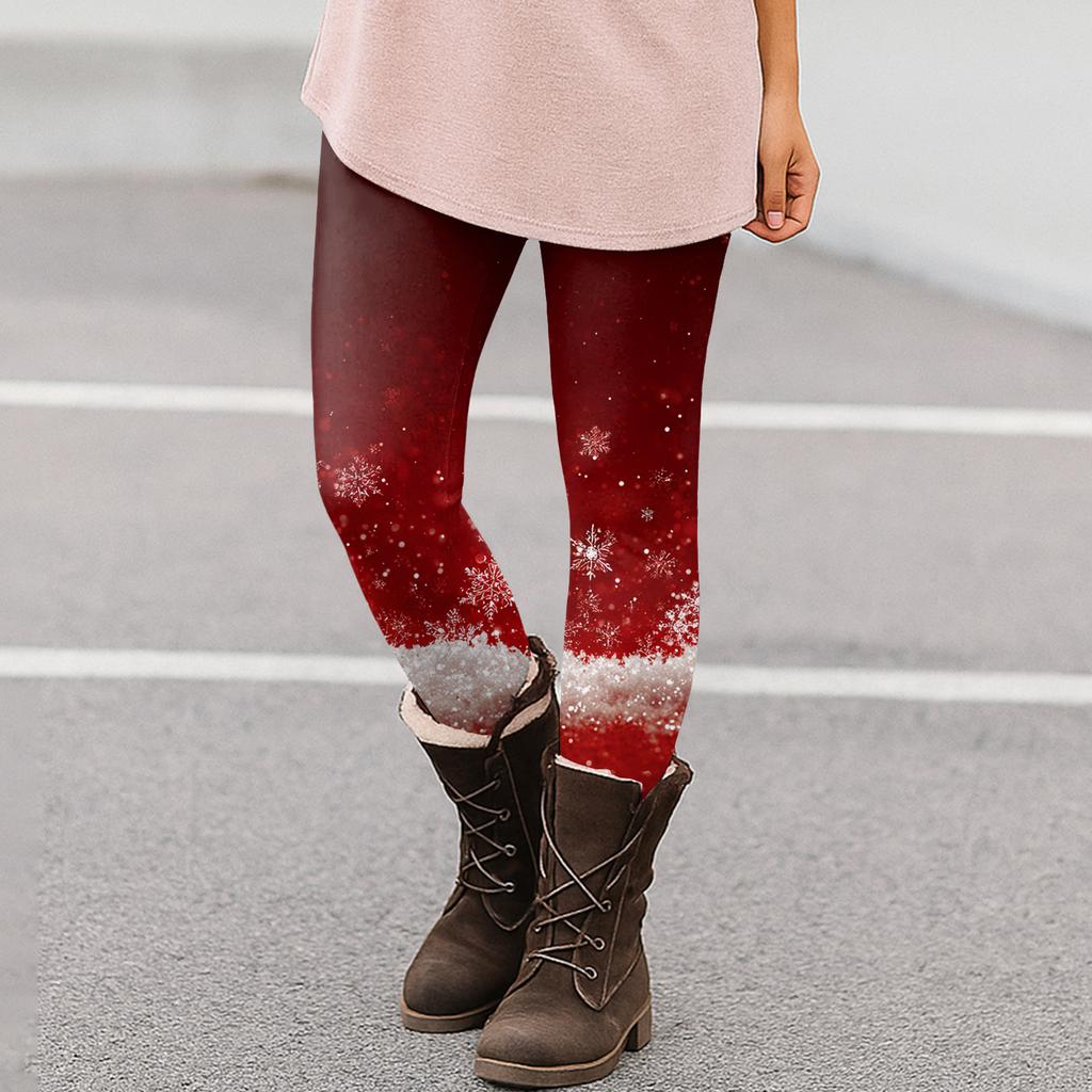 Damen Weihnachten Print Slim Fit Elastische Yoga Freizeit Hose