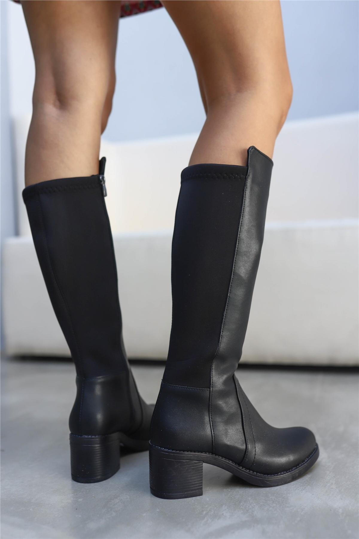 

Женские модные ботинки на каблуке цвета кармель, черная кожа