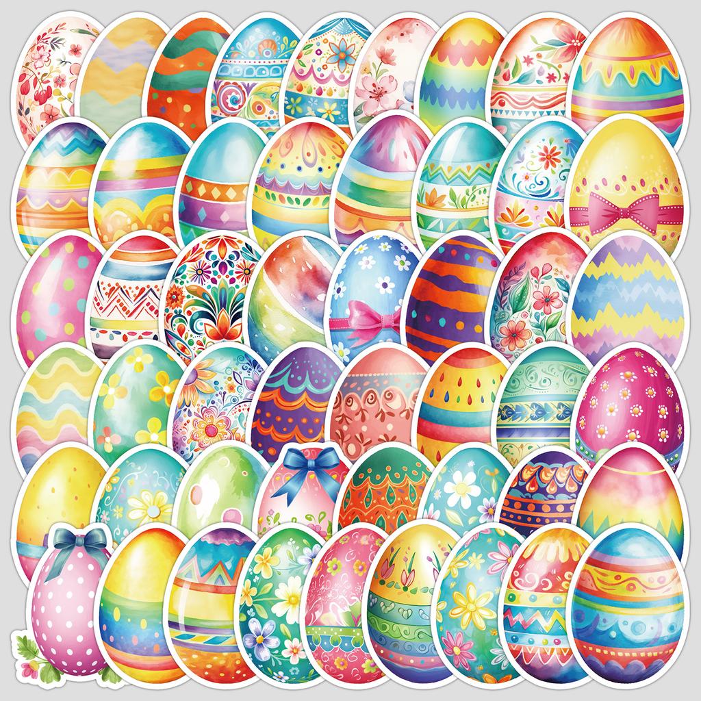 50 Easter Egg Graffiti Stickers for Mobile Phones and Computers, Waterproof Decorative Stickers, Creative Easter Stationery Stickers