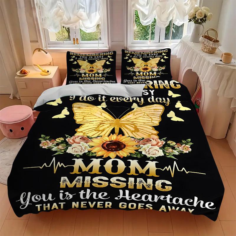 3PCs Mom Memorial Design Cover Set, Breathable Fabric, Machine Washable (1 Duvet Cover + 2 Pillowcases) (Without Quilt) yy250911170