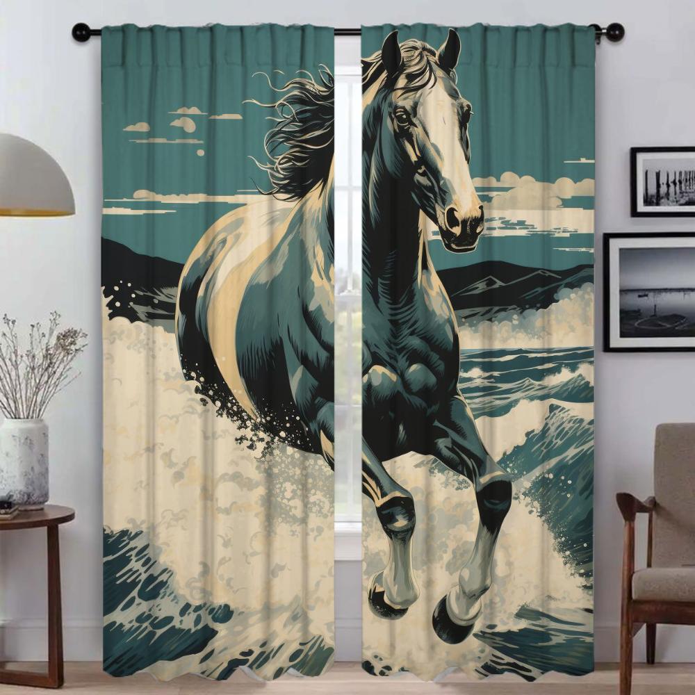 

Шторы от комаров в виде лошади для гостиной, украшения на Хэллоуин, занавески для домашнего интерьера, 2 шт., перегородки для детей W50xH70cmx2pcs-CL