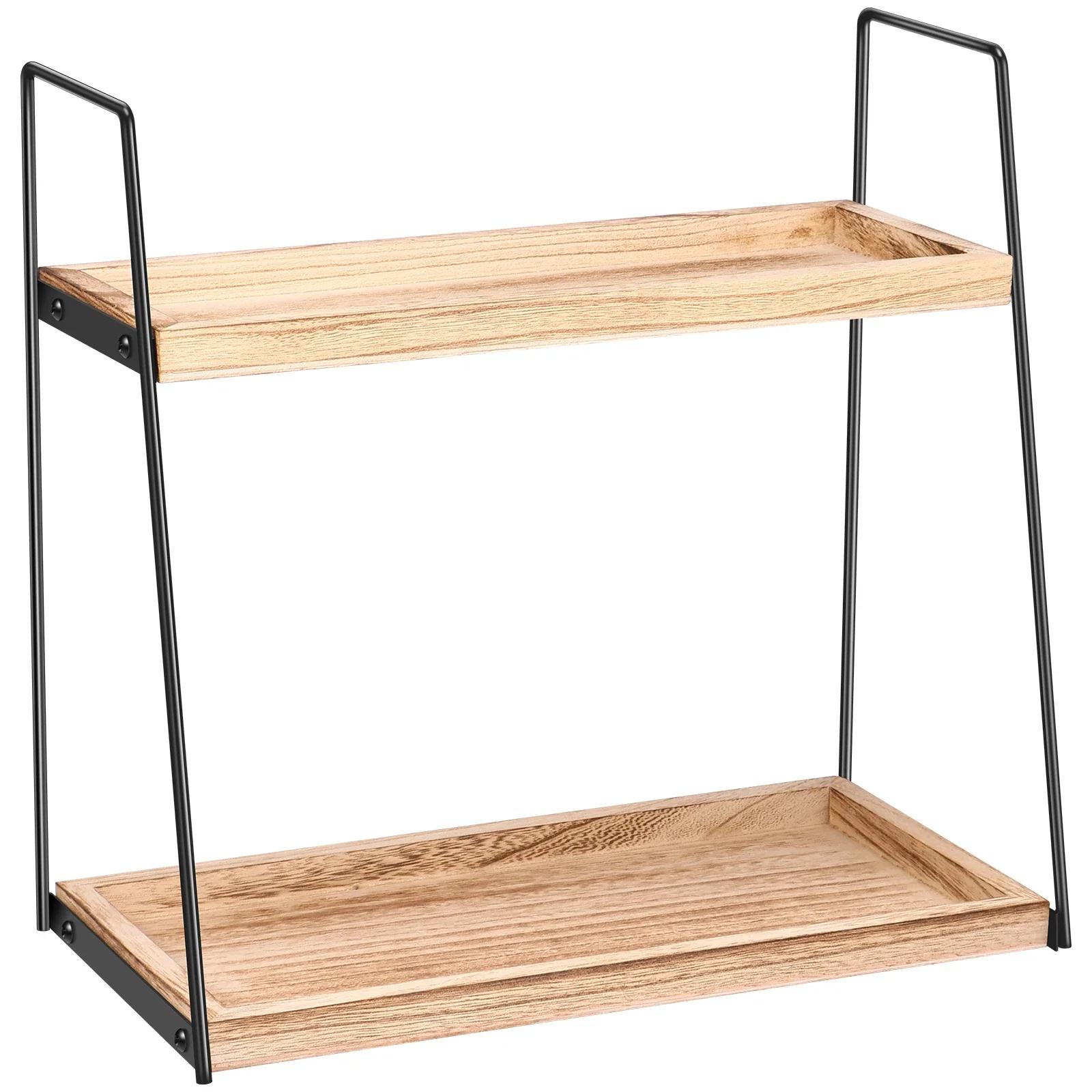 

2-Tier Wooden Bathroom Organizer Rack Vanity Countertop Cosmetic Storage Shelf Large Capacity Desktop Sundries Storage Holder