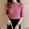 Koreanische Mode Falten Einfarbig Gestricktes T-Shirt Lässig Allround Kurzarm Slim Pullover Tops Sommer Damenbekleidung
