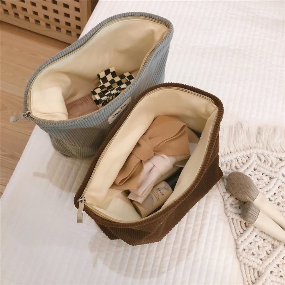 135 Solid Color Makeup Storage Pouch Wear-resistant Corduroy Toiletries Cosmetic Organizer Bag for Women and Teen Girls