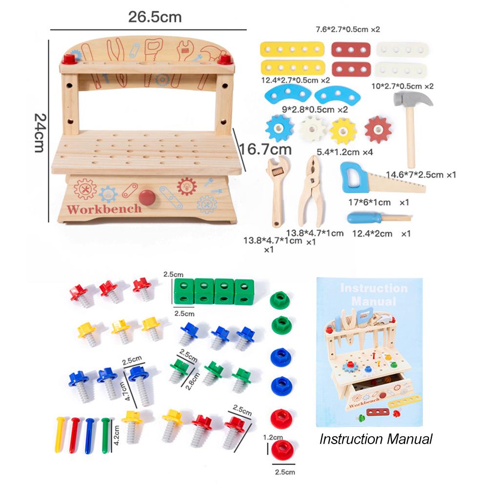 Werkbank aus Holz für Kinder, Montessori Pädagogisches Rollenspiel Konstruktionsspielzeug, Aktivitätsgeschenk Konstruktionsspielzeug für Jungen Mädchen