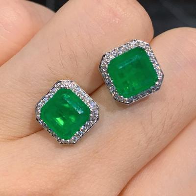 Zhuang Sheng Sheng Simulated Emerald Paraiba Earrings - European & American Style