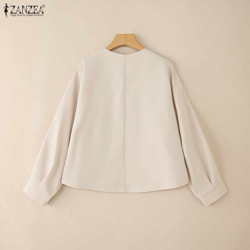 ZANZEA Women Casual Round Neck Solid Color Long Sleeve Blouse