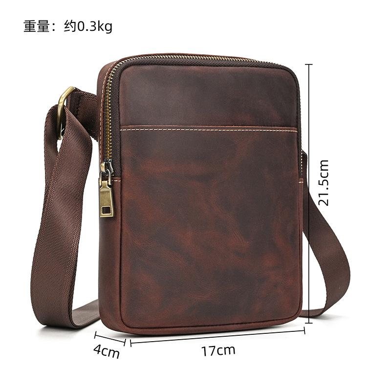 Men'S Genuine Leather Shoulder Bag Crazy Horse Leather Messenger Bag First Layer Cowhide Flip Shoulder Bag Casual Bag