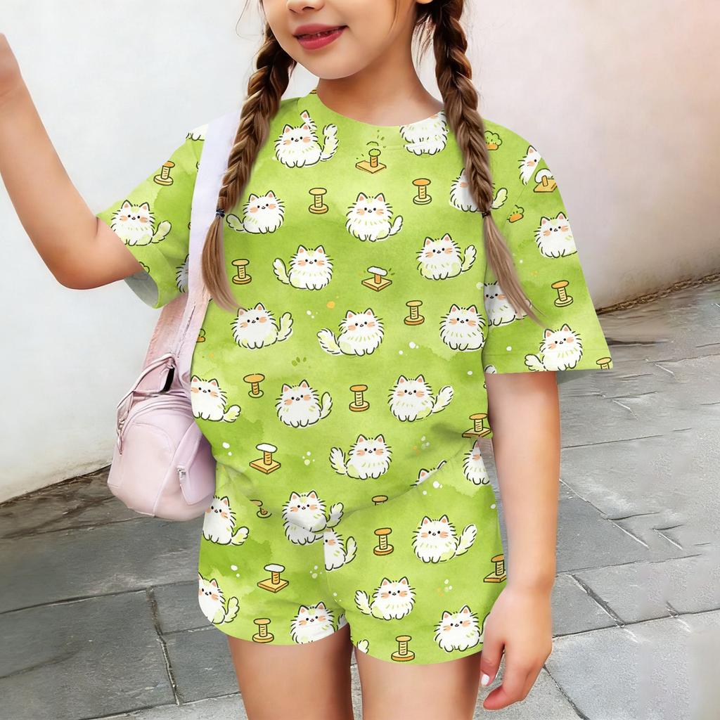 Kids Casual Short Sleeve Shirt and Shorts Set Animal Print Comfortable Lightweight Summer Outfit for Boys and Girls