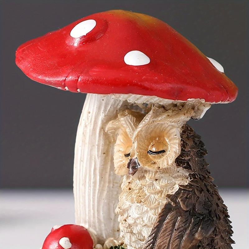 Owl and Mushroom Design Decorative Craft Creative Resin Home Decor for Indoor and Outdoor Use