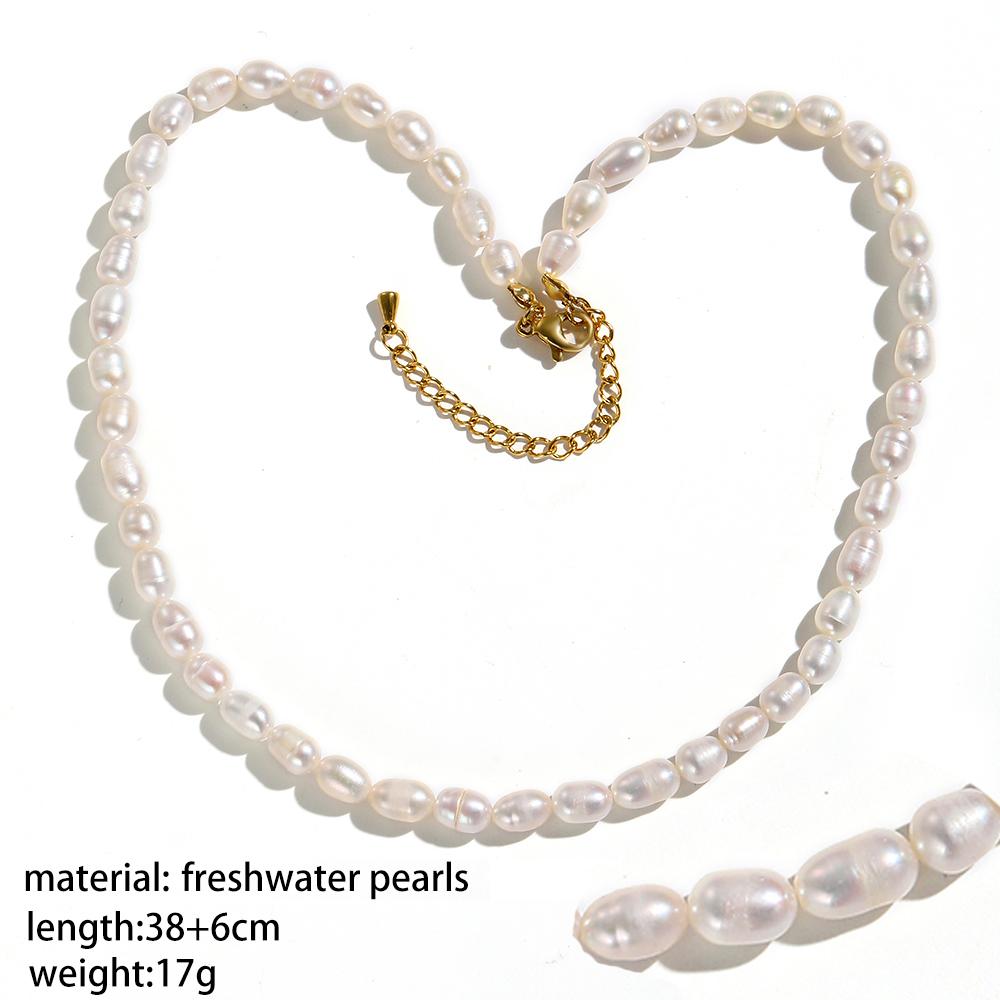Vintage Style Dainty Freshwater Rice Pearl Necklace for Men and Women Minimalist Choker Necklace Layered Zircon For Mom Gift