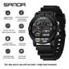 Sanda Men's Multi-Function Square Steel Band Watch with Temperature Measuring and Stopwatch Timer
