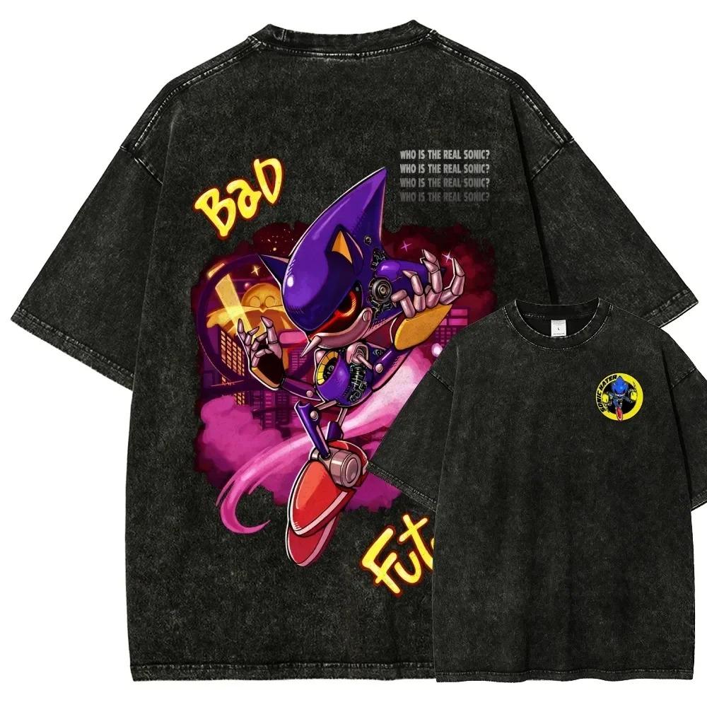 Sonic Anime Lover Washed Tshirt Year Round Clothing Personality Clothes Plus Size Unisex NewModel Couples Retro Fashion Soft