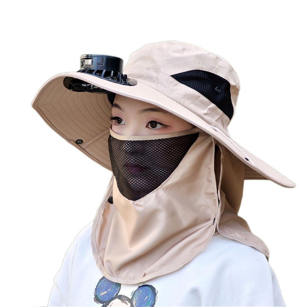 Neck Protection Sun Hat with Solar Fan Digital Display Screen Face Cover Bucket Hat  Hiking