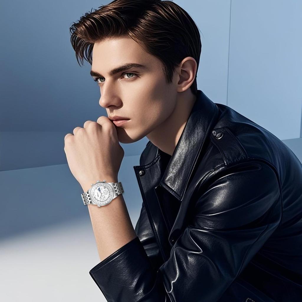 Stainless Steel Watch with Analog 3ATM Water Small Luminous Quartz Silver A Fashionable Accessory for and Boyfriends Men's Calendar, Display,