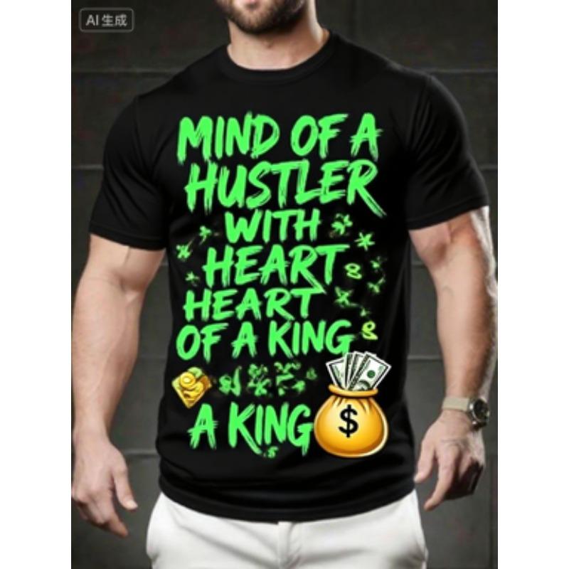 Generic Hustler Heart King Unisex T-Shirt 220g Cotton Graffiti Money Print AJ3 Match Black/White Casual