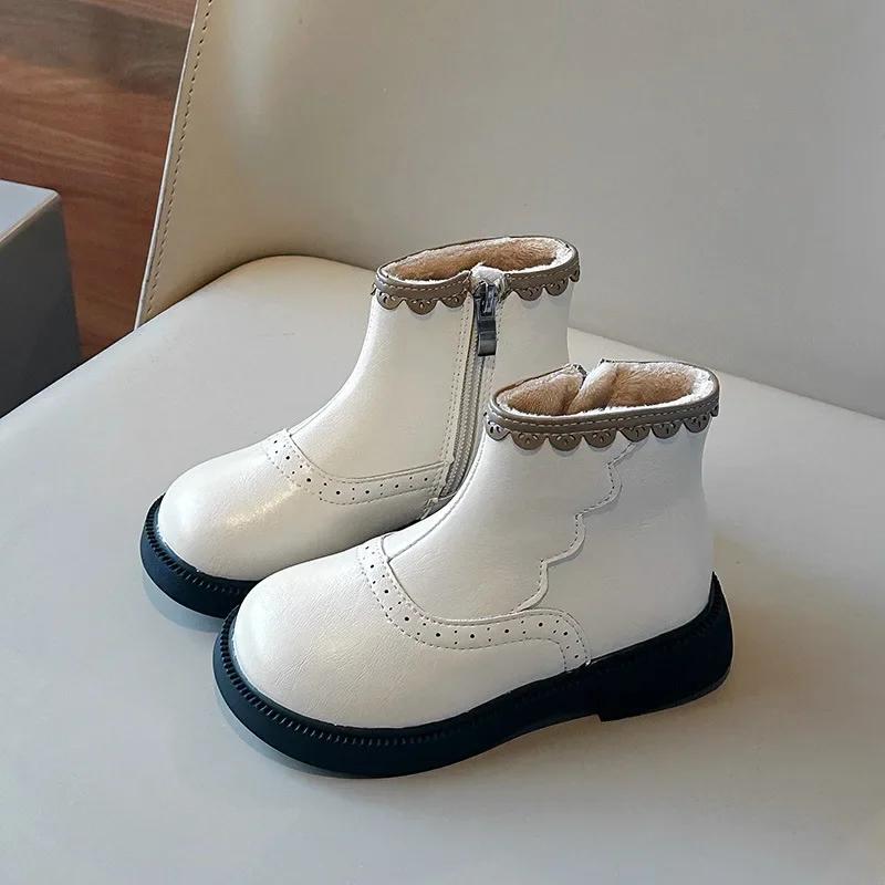 

Ботинки для девочек, зимние, черные, бежевые, универсальные, принцесса, ботильоны, милые, с оборками, универсальные, детские, модные, повседневные, хлопковые ботинки 23 бежевый