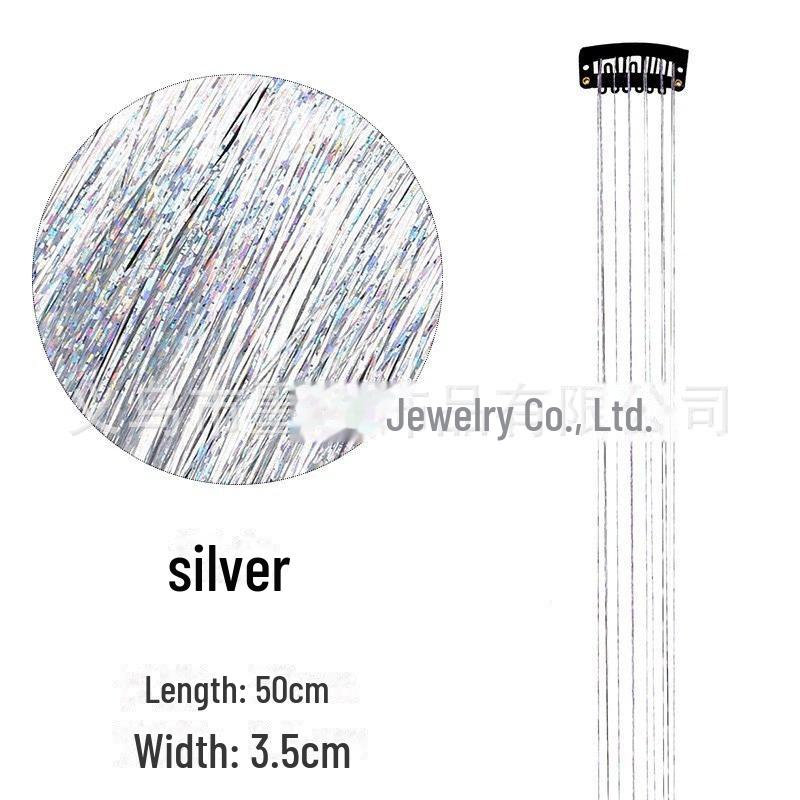 

Накладные волосы Laser Silk из 6 прядей мишуры — яркие, бесшовные, с цветными золотыми и серебряными блестками