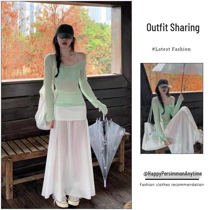

Autumn Dopamine Skirt Set: Elegant Hip-Hugging Skirt, Sun-Protective Top, Stunning Three-Piece Ensemble Extra Large