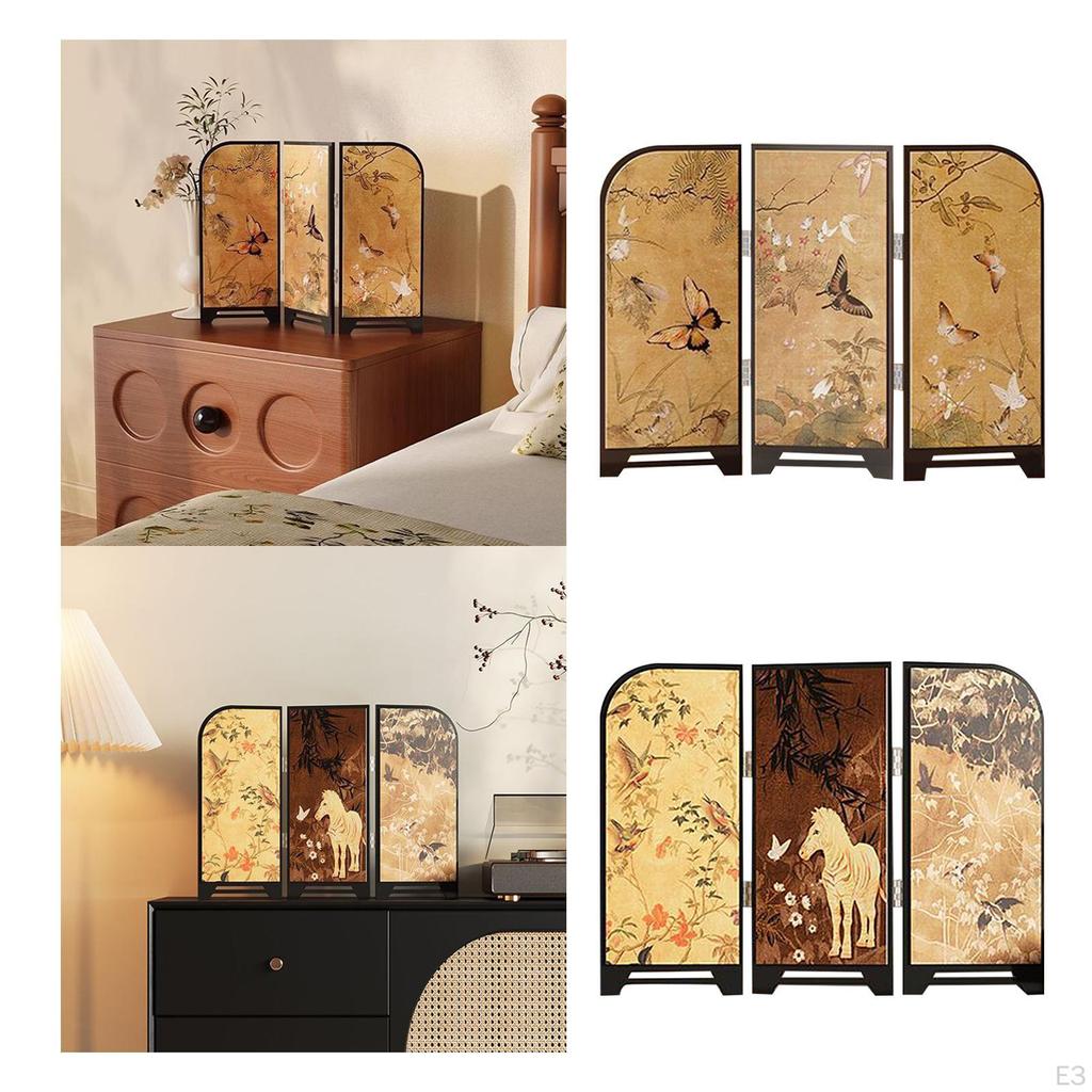 Decorative Screen 3 Panel Artistic Table Decor Partition Divider for Dining Room Fireplace Office
