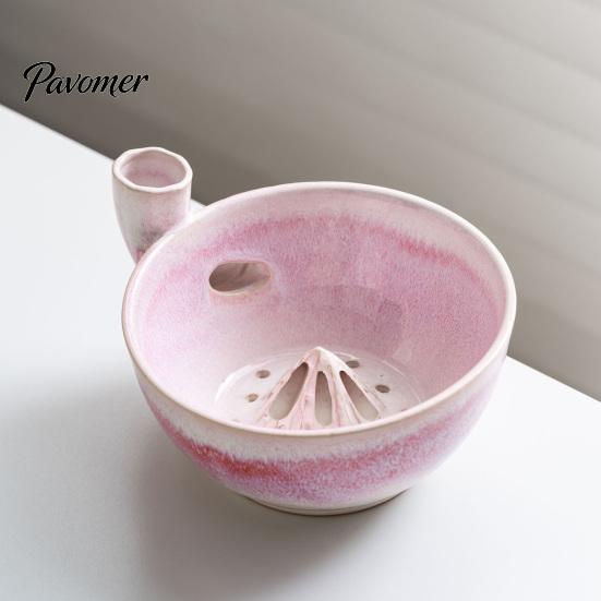 Kitchen Prep Accessory Ceramic Berry Washing Bowl with Drainage Holes, Multifunctional Fruit Handcrafted Kitchenware Colander Basin, Swirl Design