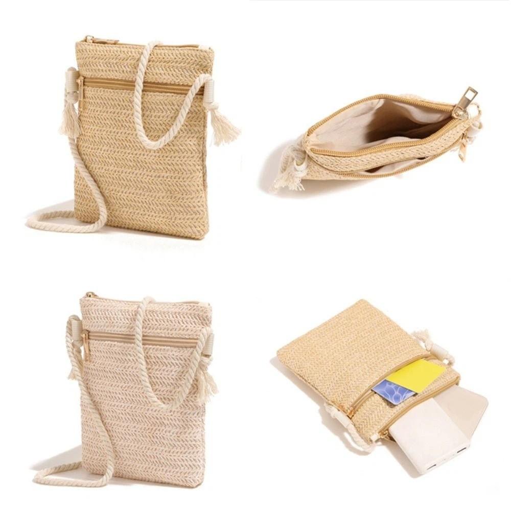 Niche Design Woven Shoulder Bag Korean Style Small Phone Bag Solid Straw Crossbody Bags Outdoor