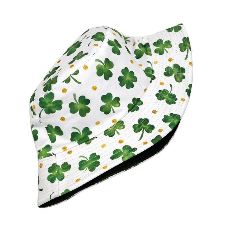 StPatricks Day Shamrock Fisherman Hat Digital Print Breathable Polyester Fabric Sun Protective Foldable Design Headwear