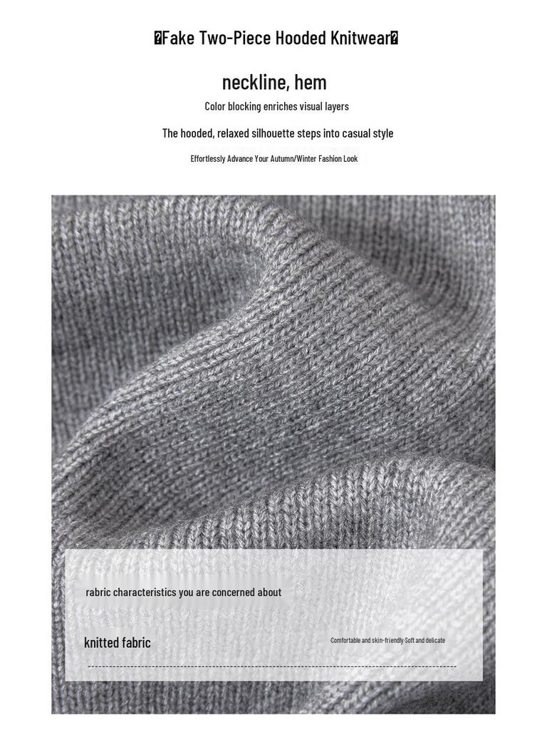 Women's Hooded Faux Two-Piece Knit Top