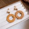 Beach Jewelry Bohemian Drop Earrings Round Geometric Earrings Rattan Weave Earrings  Women