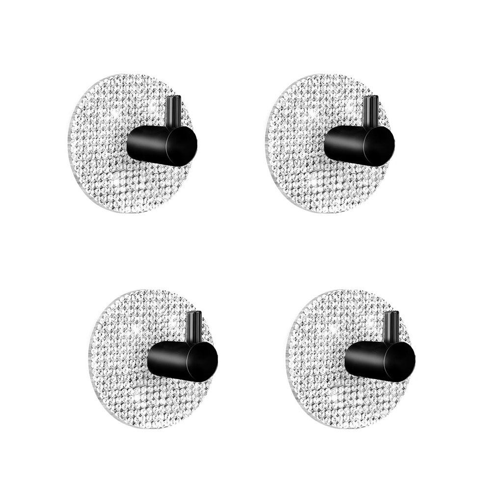 4pcs Punch Free Wall Hook Strong Adhesive Square /Round Bathroom Door Hook Single Hook Wall Mounted Towel Hanger Hook Clothe Bag
