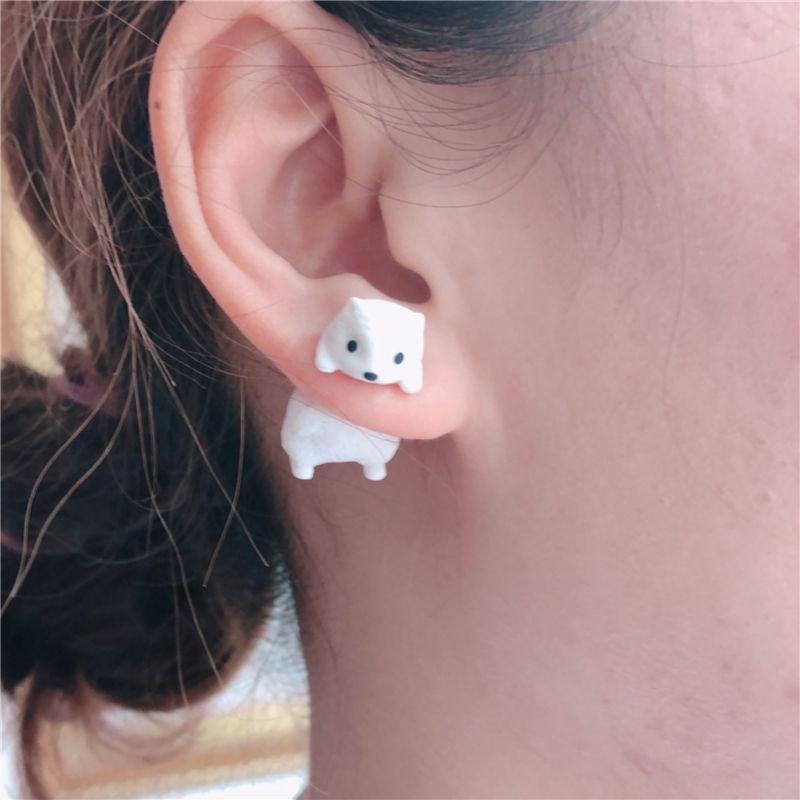 

Cute Sterling Silver Animal Stereo Cat Series Girly Earrings One White Mouse (Ear Pin)