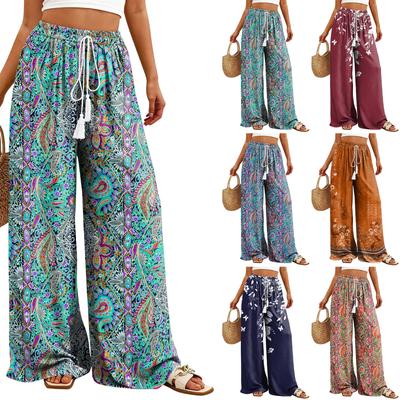 Weit geschnittene, lässige Damenhose mit fließendem Blumenmuster