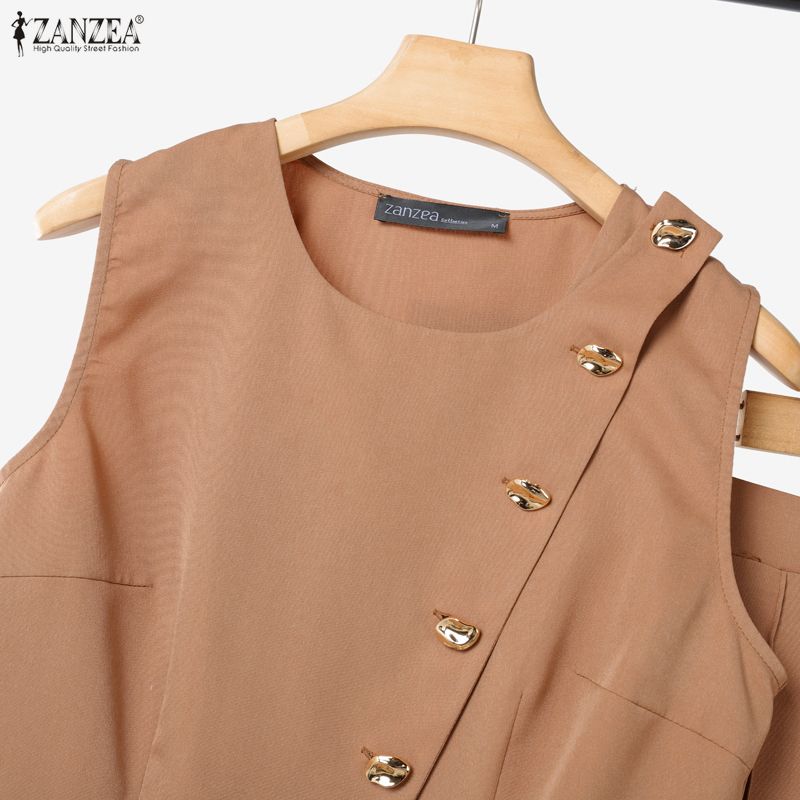 ZANZEA Dame Ermeløse Vesttopper og Bukser Sommer Todelt Draksett