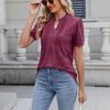 Spring And Summer New Short-sleeved Solid Color Pleated V-neck Striped T-shirt Tops For Women
