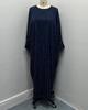 F479 Rhinestone Loose Long Dress with Striped Batwing Sleeves - Fashionable Women's Outerwear