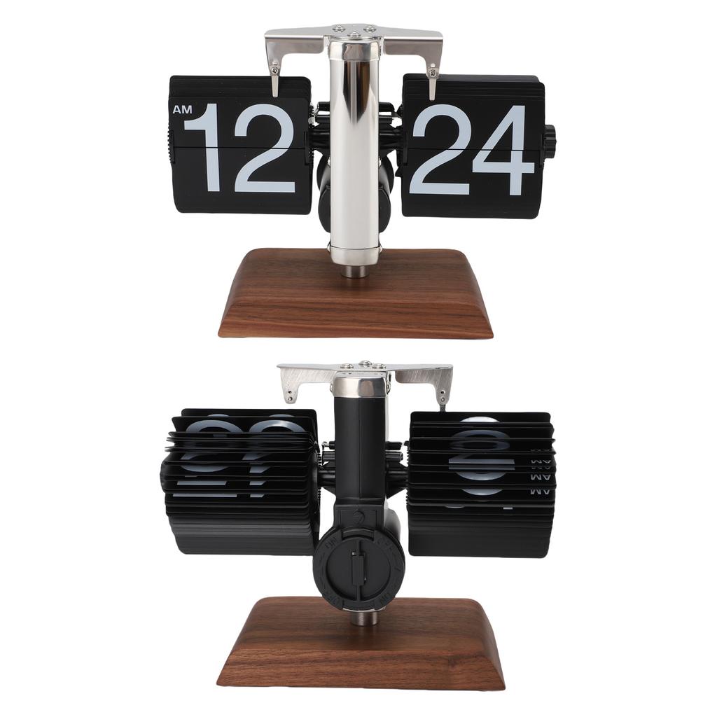 Retro Flip Clock Automatic Page Turning 12 Hours Battery Operated Mechanical Large Number Clock for Living Room Desk