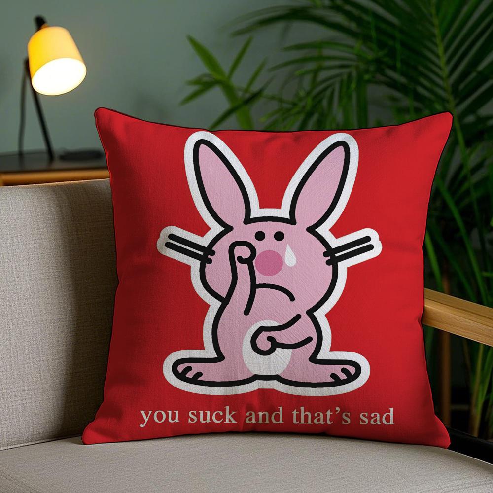 Cute Rabbit Cushion Cover Plush Fabric DoubleSided Printed Invisible Zipper Sofa Pillow Case Home Bedroom Decor