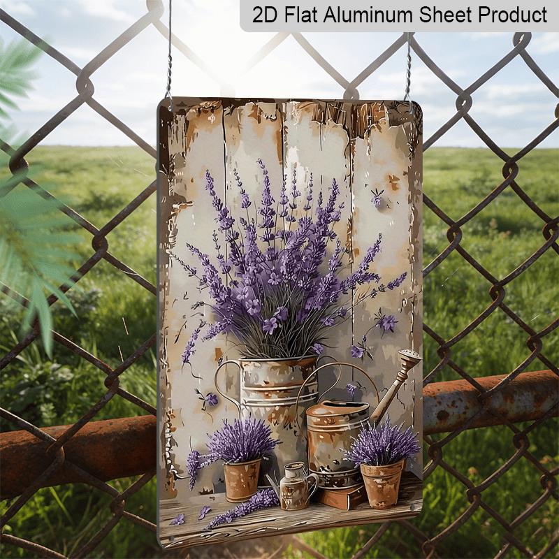 2D Flat, 1pc, Lavender Vintage Metal Sign, Aluminium Hanging Painting, Plaque Decorative Wall Art, Indoor/Outdoor Decor