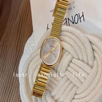 Goldfarbene Damen-High-End-Quarz-Modeuhr mit Stahlband