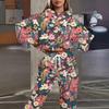 Europe and America 1116 New Fashion Casual Sports Hooded Flower Printed Sweater Set